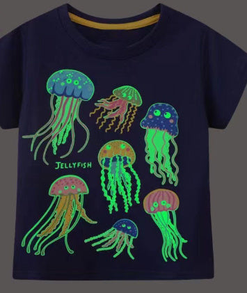 Children's Luminous Shark Pattern Short-sleeved T-shirt