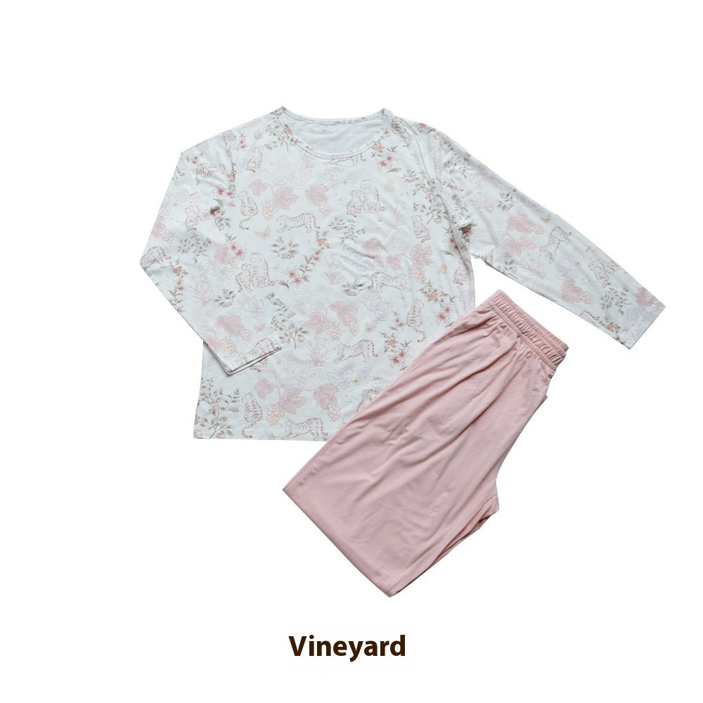 Bamboo Cotton Knitted Parent-child Homewear Clothes Pajamas Suit