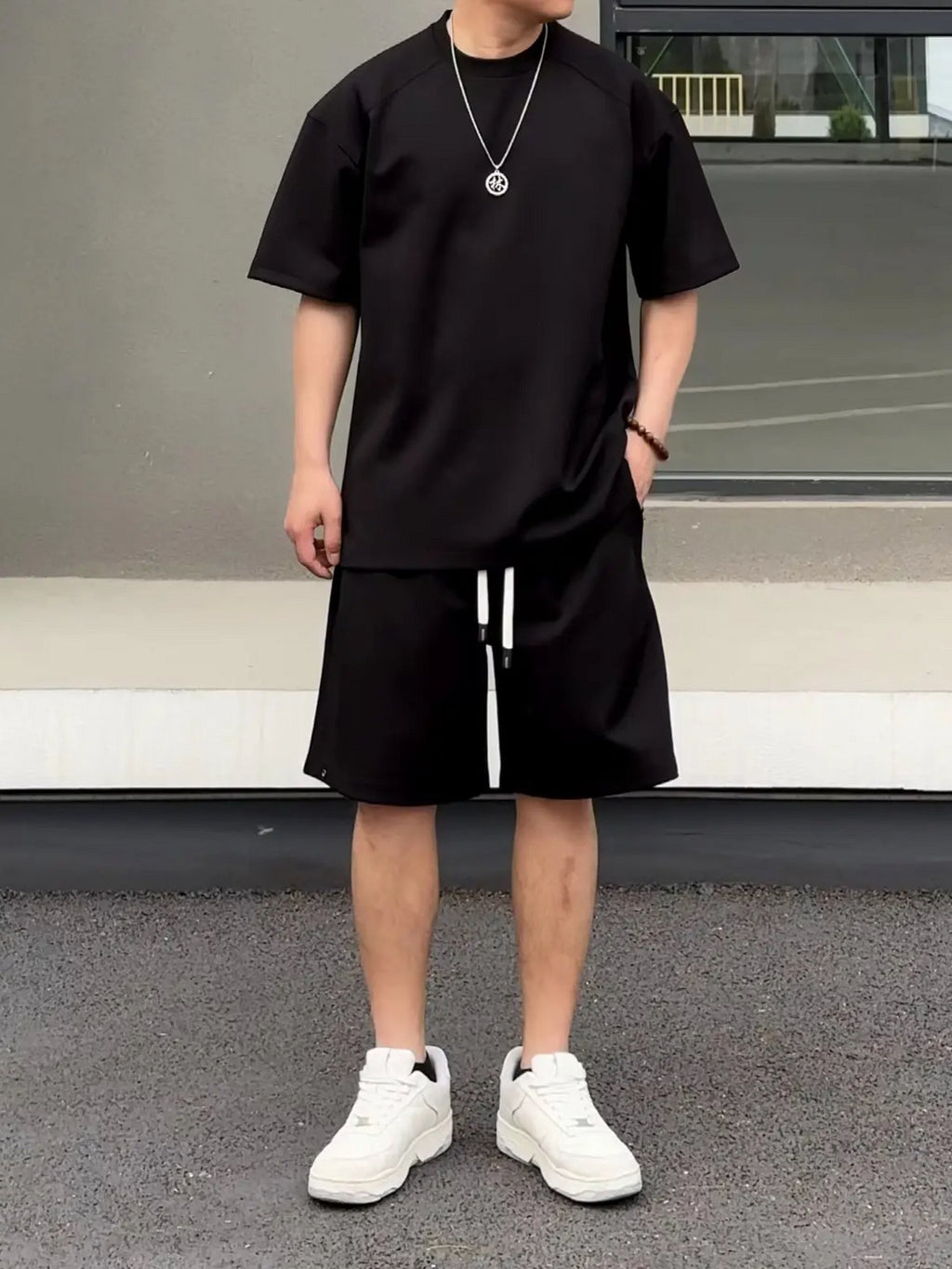 Simple Loose Couple Style Short-sleeved Shorts Two-piece Suit