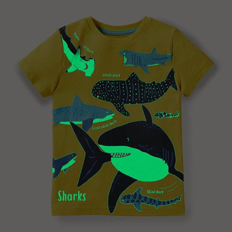 Children's Luminous Shark Pattern Short-sleeved T-shirt