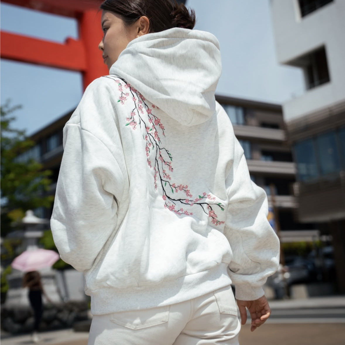 European And American Autumn And Winter Cherry Blossom Hooded Sweater Men And Women Street Hip Hop Retro